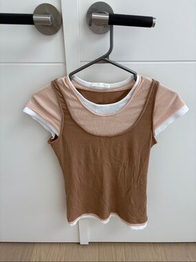 Zara Brown, Cream & Pink Layered Short Sleeve Tee